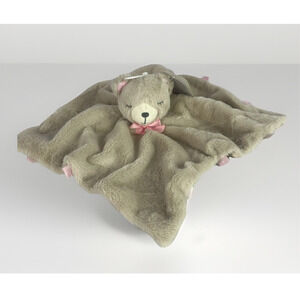 Kelly Baby Teddy Bear Lovey Plush Security Blanket Rattle Beige Pink Bow 14”